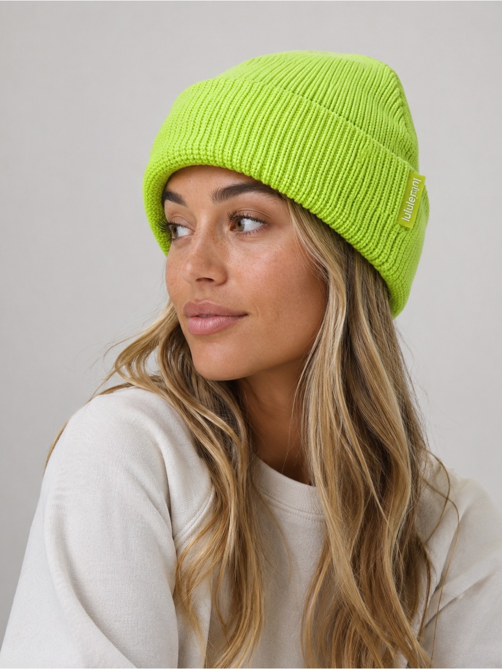 Lululemon Close-Fit Cotton Blend Ribbed Beanie Neon Green S/M NWT